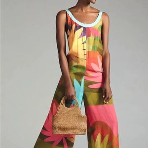 Farm Rio Anthropologie XL NWOT Carioca Winter Overalls Jumpsuit Wide Leg New